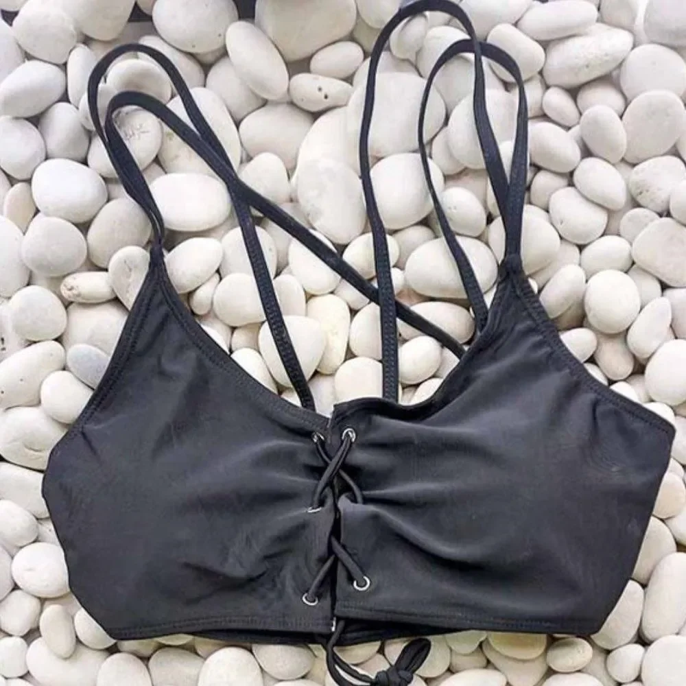 Lace Up Front Racer Bikini Swimsuit Two Piece Set - Picture 8 of 11
